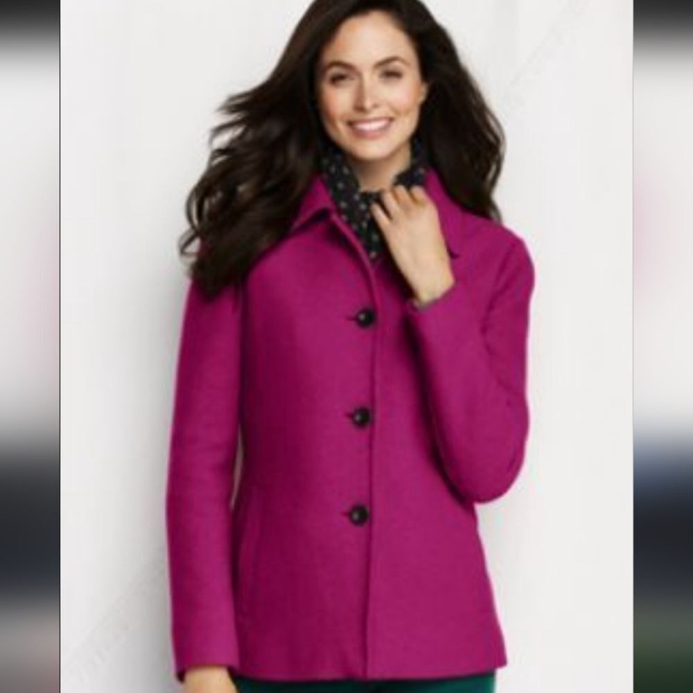 EUC Lands' EndβMagenta Boiled Wool Peacoat